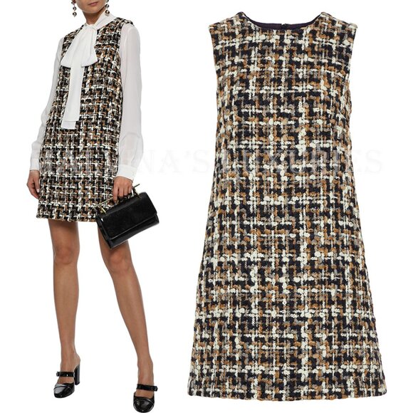 DOLCE & GABBANA DRESS COTTON BOUCLE TWEED MINI sz IT 38 US 2 - Picture 1 of 11